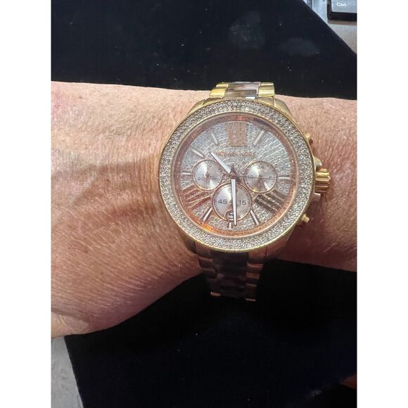Michael Kors MK6159 Wren Rose Gold & Tortoiseshell Acetate Crystal Ladies Watch - Picture 1 of 7